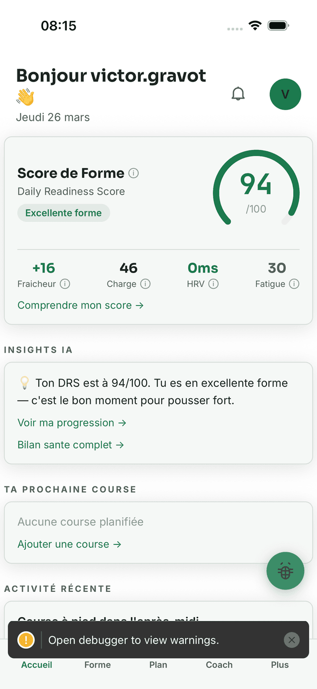 Tableau de bord TOA affichant le score DRS quotidien